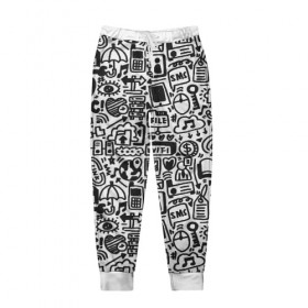 Мужские брюки 3D с принтом Символы в городе Новоалтайск, 100% полиэстер | манжеты по низу, эластичный пояс регулируется шнурком, по бокам два кармана без застежек, внутренняя часть кармана из мелкой сетки | вещи | интернет | символы | чёрное на белом