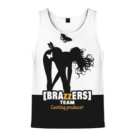 Мужская майка 3D с принтом Casting-producer Brazzers team в городе Новоалтайск, 100% полиэстер | круглая горловина, приталенный силуэт, длина до линии бедра. Пройма и горловина окантованы тонкой бейкой | adults | brazzers | butterflies | casting | girl | inscription | logo | movies | producer | silhouette | studio | team | бабочки | братья | девушка | кастинг | логотип | надпись | продюсер | силуэт | студия | фильмы