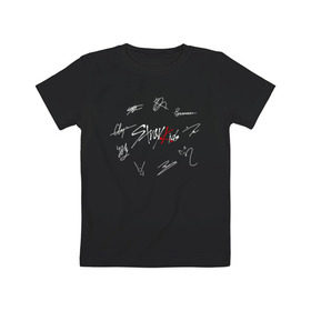 Детская футболка хлопок с принтом STRAY KIDS АВТОГРАФЫ в городе Новоалтайск, 100% хлопок | круглый вырез горловины, полуприлегающий силуэт, длина до линии бедер | Тематика изображения на принте: skz | stray kids | бан чан | ли ноу | скз | стрей кидс | сынмин | уджин | феликс | хан | хёджин | чанбин