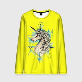 Мужской лонгслив 3D с принтом Единорог Yellow Unicorn в городе Новоалтайск, 100% полиэстер | длинные рукава, круглый вырез горловины, полуприлегающий силуэт | unicorn | yellow unicorn | единорог | единорожки | животные | лошади