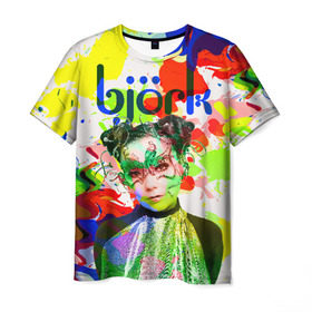 Мужская футболка 3D с принтом Bjork в городе Новоалтайск, 100% полиэфир | прямой крой, круглый вырез горловины, длина до линии бедер | Тематика изображения на принте: art pop | avant garde | biork | bjork | electronica | experimental | авантгард | арт поп | бьёрк | бьйорк | бьорк | вокал | краски | радуга | цвета | электронтка