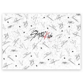 Поздравительная открытка с принтом STRAY KIDS АВТОГРАФЫ в городе Новоалтайск, 100% бумага | плотность бумаги 280 г/м2, матовая, на обратной стороне линовка и место для марки
 | skz | stray kids | бан чан | ли ноу | скз | стрей кидс | сынмин | уджин | феликс | хан | хёджин | чанбин