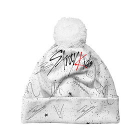 Шапка 3D c помпоном с принтом STRAY KIDS АВТОГРАФЫ в городе Новоалтайск, 100% полиэстер | универсальный размер, печать по всей поверхности изделия | skz | stray kids | бан чан | ли ноу | скз | стрей кидс | сынмин | уджин | феликс | хан | хёджин | чанбин