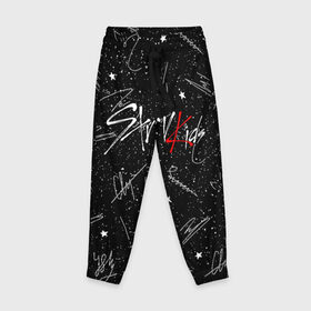 Детские брюки 3D с принтом STRAY KIDS АВТОГРАФЫ в городе Новоалтайск, 100% полиэстер | манжеты по низу, эластичный пояс регулируется шнурком, по бокам два кармана без застежек, внутренняя часть кармана из мелкой сетки | Тематика изображения на принте: skz | stray kids | бан чан | ли ноу | скз | стрей кидс | сынмин | уджин | феликс | хан | хёджин | чанбин