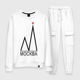 Женский костюм хлопок с принтом Москва. Чёрный логотип.2. в городе Новоалтайск, 100% хлопок | на свитшоте круглая горловина, мягкая резинка по низу. Брюки заужены к низу, на них два вида карманов: два 