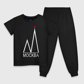 Детская пижама хлопок с принтом Москва. Белый логотип.2. в городе Новоалтайск, 100% хлопок |  брюки и футболка прямого кроя, без карманов, на брюках мягкая резинка на поясе и по низу штанин
 | moscow | башня | герой | город | звезда | златоглавая | кремль | куранты | москва | патриотизм | россия | русский | рф | столица | туризм | федерация