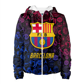 Женская куртка 3D с принтом FC BARCELONA (BARCA) БАРСЕЛОНА в городе Новоалтайск, ткань верха — 100% полиэстер, подклад — флис | прямой крой, подол и капюшон оформлены резинкой с фиксаторами, два кармана без застежек по бокам, один большой потайной карман на груди. Карман на груди застегивается на липучку | barcelona | fc barca | барка | барселона