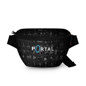 Поясная сумка 3D с принтом Portal icons в городе Новоалтайск, 100% полиэстер | плотная ткань, ремень с регулируемой длиной, внутри несколько карманов для мелочей, основное отделение и карман с обратной стороны сумки застегиваются на молнию | half life | головоломка | иконки | пиктограммы | портал | телепорт