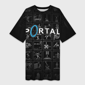 Платье-футболка 3D с принтом Portal icons в городе Новоалтайск,  |  | half life | головоломка | иконки | пиктограммы | портал | телепорт