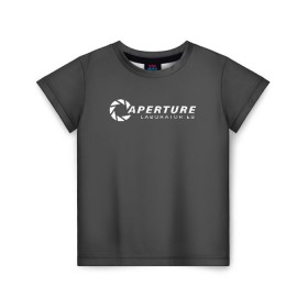 Детская футболка 3D с принтом APERTURE lab. в городе Новоалтайск, 100% гипоаллергенный полиэфир | прямой крой, круглый вырез горловины, длина до линии бедер, чуть спущенное плечо, ткань немного тянется | aperture | aperture science innovators | game | portal | portal 2