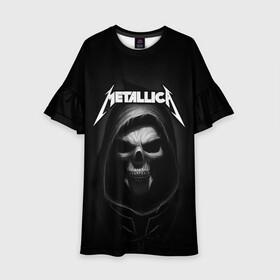Детское платье 3D с принтом Metallica в городе Новоалтайск, 100% полиэстер | прямой силуэт, чуть расширенный к низу. Круглая горловина, на рукавах — воланы | Тематика изображения на принте: metalica | metallica | группа | джеймс хэтфилд | кирк хэмметт | ларс ульрих | метал | металика | металлика | миталика | музыка | роберт трухильо | рок | трэш | трэшметал | хард | хеви