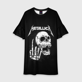 Детское платье 3D с принтом Metallica в городе Новоалтайск, 100% полиэстер | прямой силуэт, чуть расширенный к низу. Круглая горловина, на рукавах — воланы | Тематика изображения на принте: metalica | metallica | группа | джеймс хэтфилд | кирк хэмметт | ларс ульрих | метал | металика | металлика | миталика | музыка | роберт трухильо | рок | трэш | трэшметал | хард | хеви