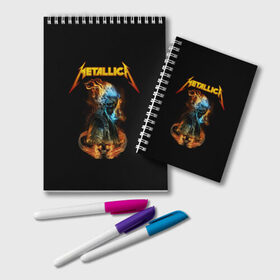 Блокнот с принтом Metallica в городе Новоалтайск, 100% бумага | 48 листов, плотность листов — 60 г/м2, плотность картонной обложки — 250 г/м2. Листы скреплены удобной пружинной спиралью. Цвет линий — светло-серый
 | Тематика изображения на принте: metalica | metallica | группа | джеймс хэтфилд | кирк хэмметт | ларс ульрих | метал | металика | металлика | миталика | музыка | роберт трухильо | рок | трэш | трэшметал | хард | хеви