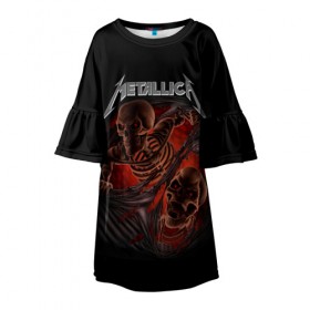 Детское платье 3D с принтом Metallica в городе Новоалтайск, 100% полиэстер | прямой силуэт, чуть расширенный к низу. Круглая горловина, на рукавах — воланы | Тематика изображения на принте: metalica | metallica | группа | джеймс хэтфилд | кирк хэмметт | ларс ульрих | метал | металика | металлика | миталика | музыка | роберт трухильо | рок | трэш | трэшметал | хард | хеви