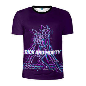 Мужская футболка 3D спортивная с принтом Glitch Rick and Morty в городе Новоалтайск, 100% полиэстер с улучшенными характеристиками | приталенный силуэт, круглая горловина, широкие плечи, сужается к линии бедра | c 137 | morty | morty smith | portal | rick | rick and morty | rick sanchez | sanchez | smith | морти | морти смит | портал | рик | рик и морти | рик санчез | санчез | смит