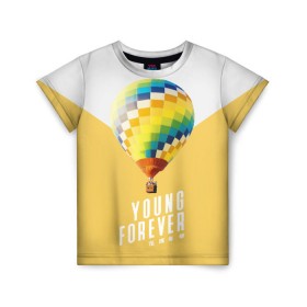 Детская футболка 3D с принтом BTS Young Forever в городе Новоалтайск, 100% гипоаллергенный полиэфир | прямой крой, круглый вырез горловины, длина до линии бедер, чуть спущенное плечо, ткань немного тянется | balloon | bangtan boys | beyond the scene | boyband | boys | bts | chin | chonguk | edm | emblem | hip hop | jimin | jj hope | k pop | logo | rb | rm | shuga | south korean | wee | бойбенд | ви | воздушный шар | джей хоуп | логотип | мальчики | сюга