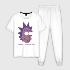 Мужская пижама хлопок с принтом Wubba lubba dub dub в городе Новоалтайск, 100% хлопок | брюки и футболка прямого кроя, без карманов, на брюках мягкая резинка на поясе и по низу штанин
 | c 137 | morty | morty smith | portal | rick | rick and morty | rick sanchez | sanchez | smith | морти | морти смит | портал | рик | рик и морти | рик санчез | санчез | смит