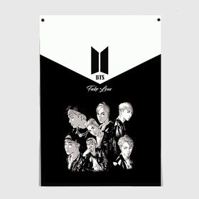 Постер с принтом BTS Take love  в городе Новоалтайск, 100% бумага
 | бумага, плотность 150 мг. Матовая, но за счет высокого коэффициента гладкости имеет небольшой блеск и дает на свету блики, но в отличии от глянцевой бумаги не покрыта лаком | bangtan boys | beyond the scene | boyband | boys | bts | chin | chonguk | edm | emblem | hip hop | jimin | jj hope | k pop | logo | r  b | rm | south korean | suga | wee | бойбенд | ви | возьми | джей хоуп | логотип | любовь | мальчики | сюга | хип 
