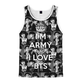 Мужская майка 3D с принтом I am army and I lover BTS в городе Новоалтайск, 100% полиэстер | круглая горловина, приталенный силуэт, длина до линии бедра. Пройма и горловина окантованы тонкой бейкой | bangtan boys | beyond the scene | boyband | boys | bts | chin | chonguk | collage | crown | edm | flowers | hip hop | jimin | jj hope | k pop | photo | r  b | rm | south korean | suga | wee | бойбенд | ви | джей хоуп | коллаж | корона | мальчики | с