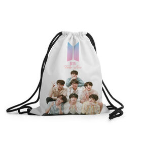 Рюкзак-мешок 3D с принтом BTS Take love в городе Новоалтайск, 100% полиэстер | плотность ткани — 200 г/м2, размер — 35 х 45 см; лямки — толстые шнурки, застежка на шнуровке, без карманов и подкладки | bangtan boys | beyond the scene | boyband | boys | bts | chin | chonguk | edm | emblem | hip hop | jimin | jj hope | k pop | logo | r  b | rm | south korean | suga | wee | бойбенд | ви | возьми | джей хоуп | логотип | любовь | мальчики | сюга | хип 