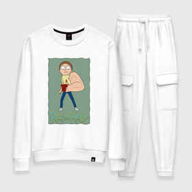 Женский костюм хлопок с принтом Morty Smith в городе Новоалтайск, 100% хлопок | на свитшоте круглая горловина, мягкая резинка по низу. Брюки заужены к низу, на них два вида карманов: два 