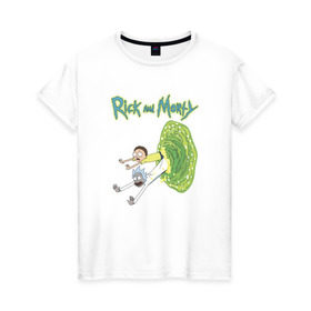 Женская футболка хлопок с принтом Rick and Morty portal в городе Новоалтайск, 100% хлопок | прямой крой, круглый вырез горловины, длина до линии бедер, слегка спущенное плечо | morty | morty smith | portal | rick | rick and morty | rick sanchez | sanchez | smith | морти | морти смит | портал | рик | рик и морти | рик санчез | санчез | смит
