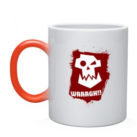 Кружка хамелеон с принтом WAAAGH!! в городе Новоалтайск, керамика | меняет цвет при нагревании, емкость 330 мл | Тематика изображения на принте: 40000 | 40k | game | ork | orks | waaagh | warhammer | warhammer 40k | wh40k | игра | орки