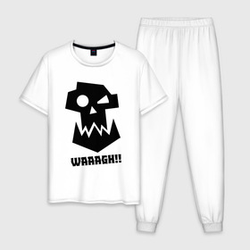 Мужская пижама хлопок с принтом WAAAGH!! в городе Новоалтайск, 100% хлопок | брюки и футболка прямого кроя, без карманов, на брюках мягкая резинка на поясе и по низу штанин
 | 40000 | 40k | game | ork | orks | waaagh | warhammer | warhammer 40k | wh40k | игра | орки