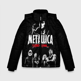 Зимняя куртка для мальчиков 3D с принтом Metallica Группа крови в городе Новоалтайск, ткань верха — 100% полиэстер; подклад — 100% полиэстер, утеплитель — 100% полиэстер | длина ниже бедра, удлиненная спинка, воротник стойка и отстегивающийся капюшон. Есть боковые карманы с листочкой на кнопках, утяжки по низу изделия и внутренний карман на молнии. 

Предусмотрены светоотражающий принт на спинке, радужный светоотражающий элемент на пуллере молнии и на резинке для утяжки | american | cinema | james hetfield | kirk hammett | lar | metal band | metallica | rock band | soviet | victor | американская | виктор | группа крови | джеймс хетфилд | кино | кирк хэмметт | ларс ульрих | метал группа | металлика | роберт трухил
