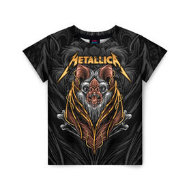 Детская футболка 3D с принтом Metallica в городе Новоалтайск, 100% гипоаллергенный полиэфир | прямой крой, круглый вырез горловины, длина до линии бедер, чуть спущенное плечо, ткань немного тянется | american | bat | bones | emblem | fangs | james hetfield | kirk hammett | metal band | metallica | mouse | music | rock | vampire | американская | вампир | джеймс хетфилд | кирк хэмметт | клыки | кости | ларс ульрих | летучая | метал группа | мет