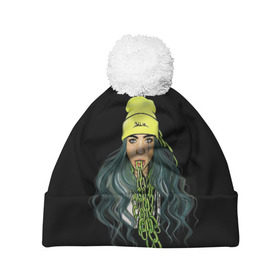Шапка 3D c помпоном с принтом BILLIE EILISH в городе Новоалтайск, 100% полиэстер | универсальный размер, печать по всей поверхности изделия | ayelish | bad guy | bellyache | bilie eilish | bilie elish | billie | billie eilish | eilish | electronic | elish | music | били айлиш | билли айлиш | эйлиш | элиш