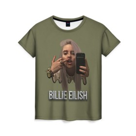 Женская футболка 3D с принтом BILLIE EILISH в городе Новоалтайск, 100% полиэфир ( синтетическое хлопкоподобное полотно) | прямой крой, круглый вырез горловины, длина до линии бедер | ayelish | bad guy | bellyache | bilie eilish | bilie elish | billie | billie eilish | eilish | electronic | elish | music | били айлиш | билли айлиш | эйлиш | элиш
