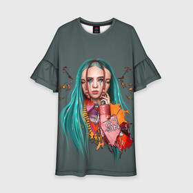 Детское платье 3D с принтом BILLIE EILISH в городе Новоалтайск, 100% полиэстер | прямой силуэт, чуть расширенный к низу. Круглая горловина, на рукавах — воланы | ayelish | bad guy | bellyache | bilie eilish | bilie elish | billie | billie eilish | eilish | electronic | elish | music | били айлиш | билли айлиш | эйлиш | элиш