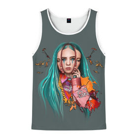 Мужская майка 3D с принтом BILLIE EILISH в городе Новоалтайск, 100% полиэстер | круглая горловина, приталенный силуэт, длина до линии бедра. Пройма и горловина окантованы тонкой бейкой | Тематика изображения на принте: ayelish | bad guy | bellyache | bilie eilish | bilie elish | billie | billie eilish | eilish | electronic | elish | music | били айлиш | билли айлиш | эйлиш | элиш