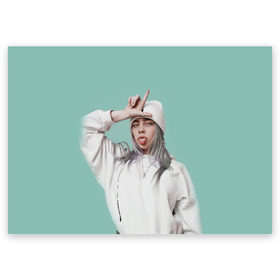 Поздравительная открытка с принтом BILLIE EILISH в городе Новоалтайск, 100% бумага | плотность бумаги 280 г/м2, матовая, на обратной стороне линовка и место для марки
 | Тематика изображения на принте: ayelish | bad guy | bellyache | bilie eilish | bilie elish | billie | billie eilish | eilish | electronic | elish | music | били айлиш | билли айлиш | эйлиш | элиш