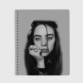 Тетрадь с принтом BILLIE EILISH в городе Новоалтайск, 100% бумага | 48 листов, плотность листов — 60 г/м2, плотность картонной обложки — 250 г/м2. Листы скреплены сбоку удобной пружинной спиралью. Уголки страниц и обложки скругленные. Цвет линий — светло-серый
 | ayelish | bad guy | bellyache | bilie eilish | bilie elish | billie | billie eilish | eilish | electronic | elish | music | били айлиш | билли айлиш | эйлиш | элиш