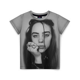 Детская футболка 3D с принтом BILLIE EILISH в городе Новоалтайск, 100% гипоаллергенный полиэфир | прямой крой, круглый вырез горловины, длина до линии бедер, чуть спущенное плечо, ткань немного тянется | Тематика изображения на принте: ayelish | bad guy | bellyache | bilie eilish | bilie elish | billie | billie eilish | eilish | electronic | elish | music | били айлиш | билли айлиш | эйлиш | элиш