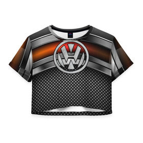 Женская футболка Cropp-top с принтом Volkswagen Metal в городе Новоалтайск, 100% полиэстер | круглая горловина, длина футболки до линии талии, рукава с отворотами | volkswagen | авто | волксваген | вольсваген | железо | кольчуга | лого авто | метал | металлическая | сетка | сталь | цепи