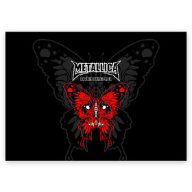 Поздравительная открытка с принтом Metallica  в городе Новоалтайск, 100% бумага | плотность бумаги 280 г/м2, матовая, на обратной стороне линовка и место для марки
 | american | butterfly | devil | fangs | james hetfield | kirk hammett | metal band | metallica | music | mystic | red | rock | skull | vampire | американская | бабочка | вампир | джеймс хетфилд | дьявол | кирк хэмметт | клыки | красная | ларс ульрих | мета