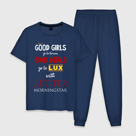 Мужская пижама хлопок с принтом Lucifan t-shirt в городе Новоалтайск, 100% хлопок | брюки и футболка прямого кроя, без карманов, на брюках мягкая резинка на поясе и по низу штанин
 | bad | good | heaven | lucifer | люцифер | надпись | фраза