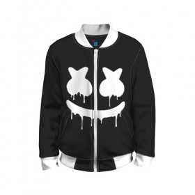 Детский бомбер 3D с принтом MARSHMELLO MELT в городе Новоалтайск, 100% полиэстер | застегивается на молнию, по бокам два кармана без застежек, мягкие манжеты, по низу бомбера и на воротнике — эластичная резинка | america | dj | marshmello | melt | usa | америка | маршмелло