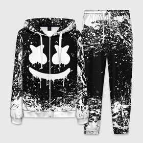 Мужской костюм 3D с принтом MARSHMELLO MELT в городе Новоалтайск, 100% полиэстер | Манжеты и пояс оформлены тканевой резинкой, двухслойный капюшон со шнурком для регулировки, карманы спереди | america | dj | marshmello | usa | америка | брызги | краски | маршмелло