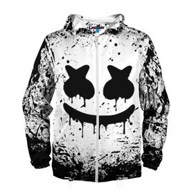 Мужская ветровка 3D с принтом MARSHMELLO MELT в городе Новоалтайск, 100% полиэстер | подол и капюшон оформлены резинкой с фиксаторами, два кармана без застежек по бокам, один потайной карман на груди | Тематика изображения на принте: america | dj | marshmello | usa | америка | брызги | краски | маршмелло