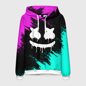 Мужская толстовка 3D с принтом MARSHMELLO MELT в городе Новоалтайск, 100% полиэстер | двухслойный капюшон со шнурком для регулировки, мягкие манжеты на рукавах и по низу толстовки, спереди карман-кенгуру с мягким внутренним слоем. | america | dj | marshmello | usa | америка | брызги | краски | маршмелло