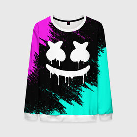 Мужской свитшот 3D с принтом MARSHMELLO MELT в городе Новоалтайск, 100% полиэстер с мягким внутренним слоем | круглый вырез горловины, мягкая резинка на манжетах и поясе, свободная посадка по фигуре | Тематика изображения на принте: america | dj | marshmello | usa | америка | брызги | краски | маршмелло