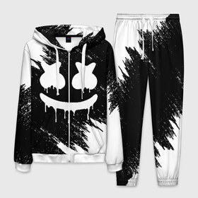 Мужской костюм 3D с принтом MARSHMELLO MELT в городе Новоалтайск, 100% полиэстер | Манжеты и пояс оформлены тканевой резинкой, двухслойный капюшон со шнурком для регулировки, карманы спереди | america | dj | marshmello | usa | америка | брызги | краски | маршмелло