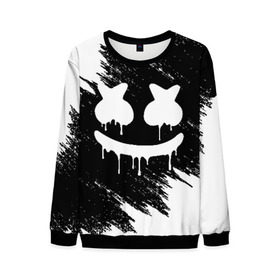 Мужской свитшот 3D с принтом MARSHMELLO MELT в городе Новоалтайск, 100% полиэстер с мягким внутренним слоем | круглый вырез горловины, мягкая резинка на манжетах и поясе, свободная посадка по фигуре | america | dj | marshmello | usa | америка | брызги | краски | маршмелло