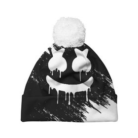 Шапка 3D c помпоном с принтом MARSHMELLO MELT в городе Новоалтайск, 100% полиэстер | универсальный размер, печать по всей поверхности изделия | america | dj | marshmello | usa | америка | брызги | краски | маршмелло