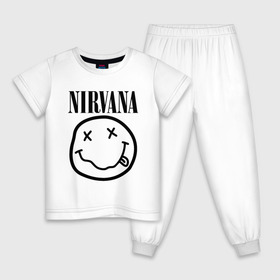 Детская пижама хлопок с принтом NIRVANA в городе Новоалтайск, 100% хлопок |  брюки и футболка прямого кроя, без карманов, на брюках мягкая резинка на поясе и по низу штанин
 | Тематика изображения на принте: nirvana | smile | курт кобейн | нирвана | смайл