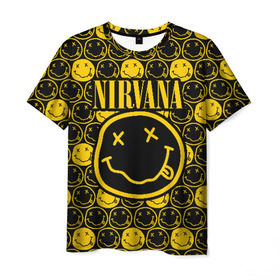 Мужская футболка 3D с принтом NIRVANA в городе Новоалтайск, 100% полиэфир | прямой крой, круглый вырез горловины, длина до линии бедер | Тематика изображения на принте: nirvana | smile | курт кобейн | нирвана | смайл